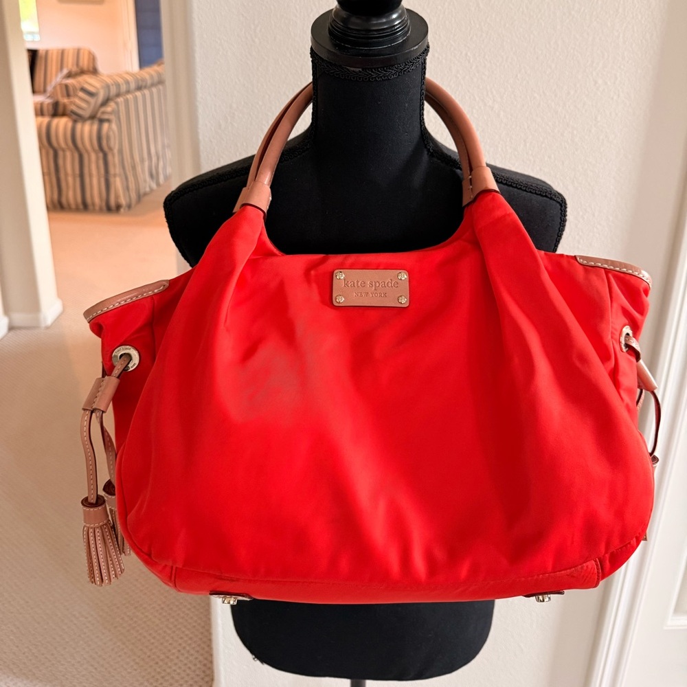 Kate Spade Nylon Orange Tote with Tan Leather Accents